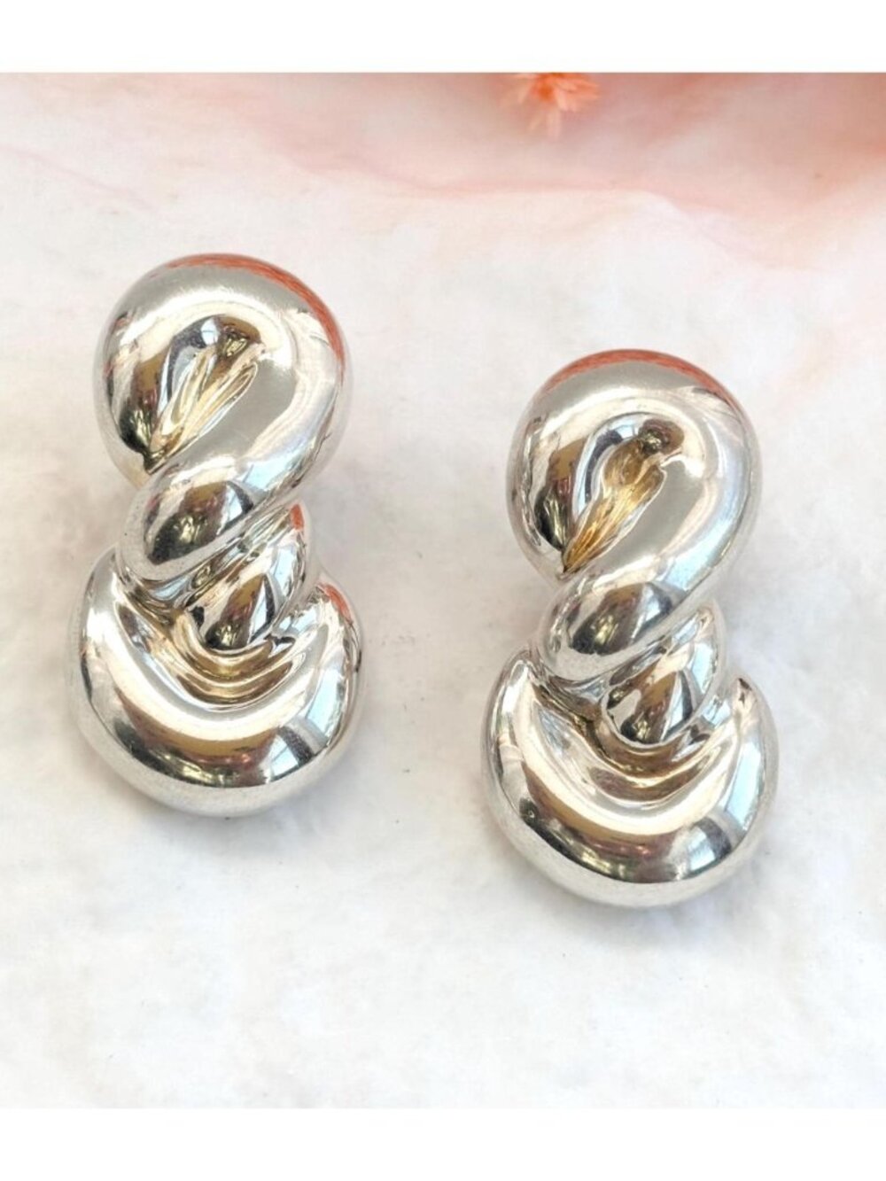 Modernist Knot Shaped Post Back Chunky Sterling Silver Vintage 925 Drop Earrings